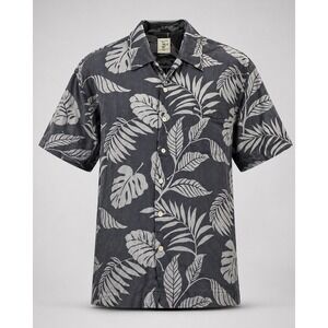 Jamaica Jaxx Mens XL Silk Hawaiian Aloha Shirt Black Gray Tropical Leaf